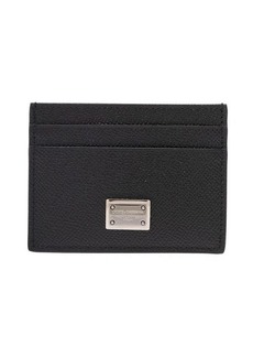 Dolce & Gabbana Black Card-Holder with Logo Plaque in Dauphine Leather Man