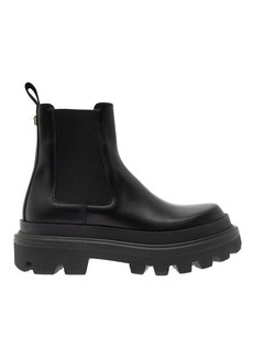 Dolce & Gabbana Black Chelsea Ankle Boots with Chunky Platform with Logo Plaque in Leather Blend Man