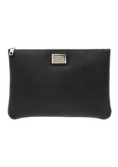 Dolce & Gabbana Black Clutch with Logo Plaque in Hammered Leather Man