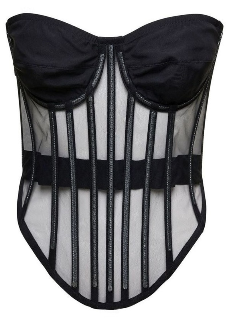 Dolce & Gabbana Black Corset Top with Boning and Sweetheart Neckline in Polyamide Woman
