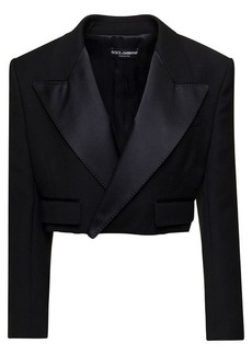 Dolce & Gabbana Black Cropped Jacket with Satin Revers in Wool Woman