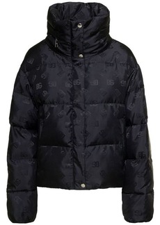 Dolce & Gabbana Black 'Logo Puffer' Down Jacket with All-over DG Print in Nylon Woman