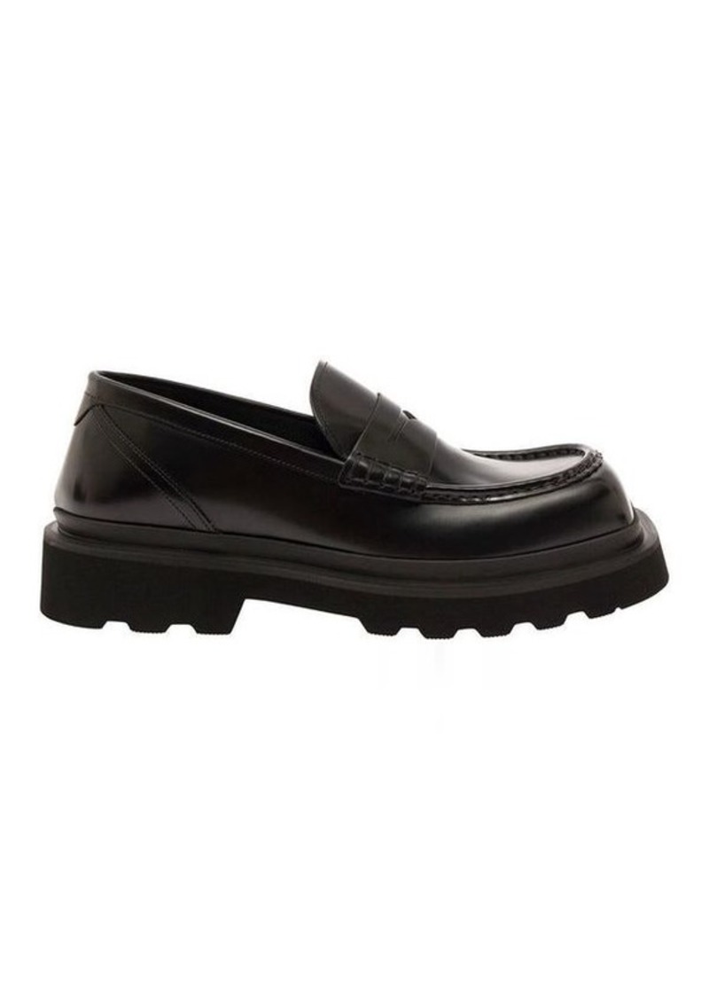 Dolce & Gabbana Black Squared-Toe Loafers with Chunky Platform in Leather Man