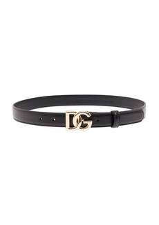 Black Thin Belt with Golden DG Buckle in Leather Woman Dolce & Gabbana