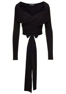 Dolce & Gabbana Black Tied-Up Top with Sweetheart Neckline in Viscose Blend Woman