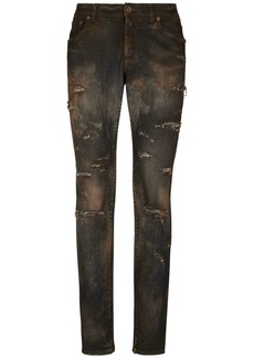 Dolce & Gabbana bleached-effect slim-fit jeans