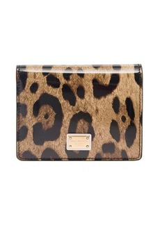 Dolce & Gabbana Brown Bi-Fold Wallet with Leopard Print and Logo Plaque in Smooth Leather Woman