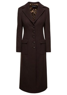 Dolce & Gabbana Brown Slim Single-Breasted Coat with Branded Buttons in Wool and Cashmere Woman