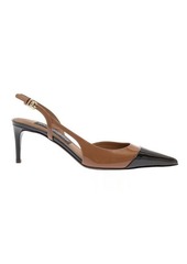 Dolce & Gabbana Brown Slingback Pumps with Contrasting Toe in Shiny Leather Woman