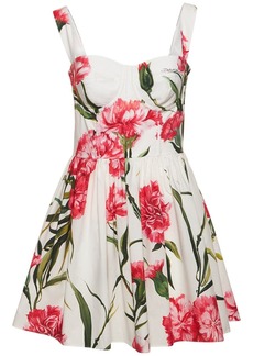 Dolce & Gabbana Carnation Print Poplin Corset Mini Dress