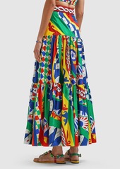 Dolce & Gabbana Carretto Print Cotton Poplin Long Skirt