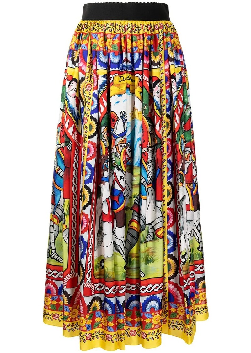 Dolce & Gabbana Carretto-print twill midi skirt