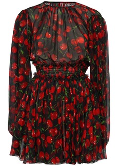 Dolce & Gabbana Cherry Print Silk Chiffon Mini Dress