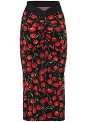 Dolce & Gabbana Cherry Print Tech Jersey Midi Skirt