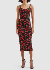 Dolce & Gabbana Cherry Print Tech Jersey Midi Skirt