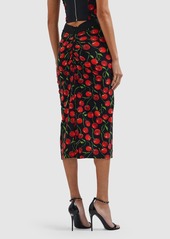 Dolce & Gabbana Cherry Print Tech Jersey Midi Skirt