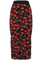 Dolce & Gabbana Cherry Print Tech Jersey Midi Skirt