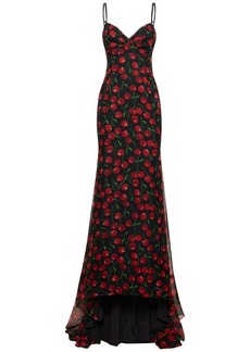 Dolce & Gabbana Cherry Printed Silk Chiffon Gown