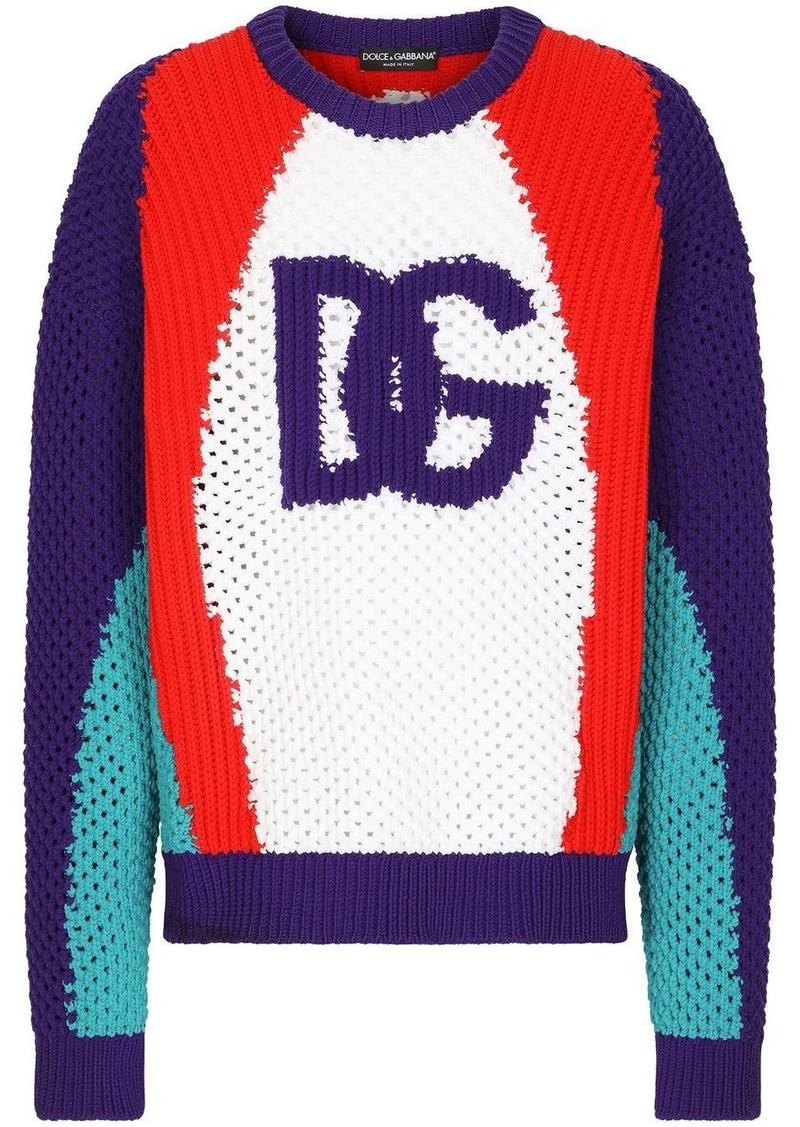 Dolce & Gabbana colour-block perforated knit jumper