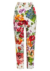 Dolce & Gabbana Cotton Drill Floral-Print Ankle Pants
