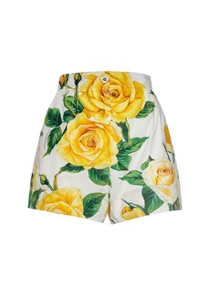 Dolce & Gabbana Cotton Poplin Rose Printed Shorts