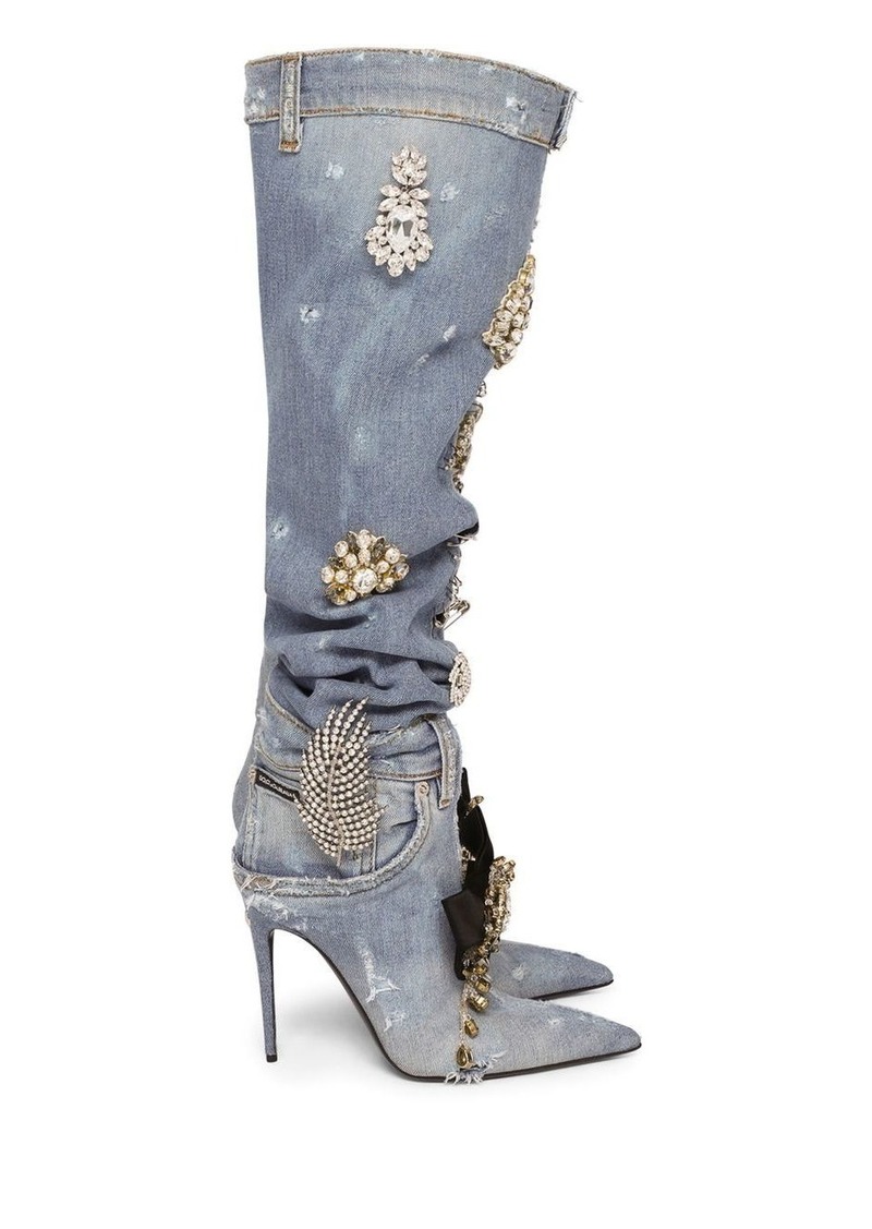 Dolce & Gabbana patchwork-denim knee-high boots