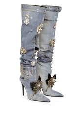 Dolce & Gabbana patchwork-denim knee-high boots