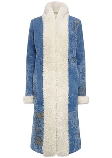 Dolce & Gabbana Denim Effect Shearling Midi Coat