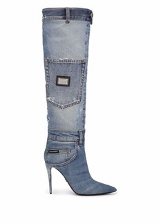 Dolce & Gabbana patchwork-denim knee-length boots