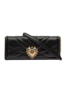 Dolce & Gabbana 'Devotion' Black Shoulder Bag with Jewel Heart Detail in Matelassé Leather Woman