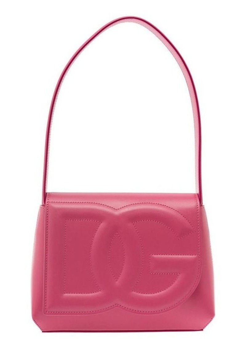 Dolce & Gabbana 'DG Logo' Pink Shoulder Bag in 3D Quilted Logo Detail in Smooth Leather Woman