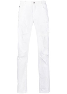 Dolce & Gabbana distressed-effect cotton straight trousers