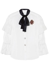 Dolce & Gabbana - Appliquéd lace-trimmed cotton-blend poplin blouse - White - IT 46