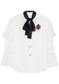 Dolce & Gabbana - Appliquéd lace-trimmed cotton-blend poplin blouse - White - IT 46