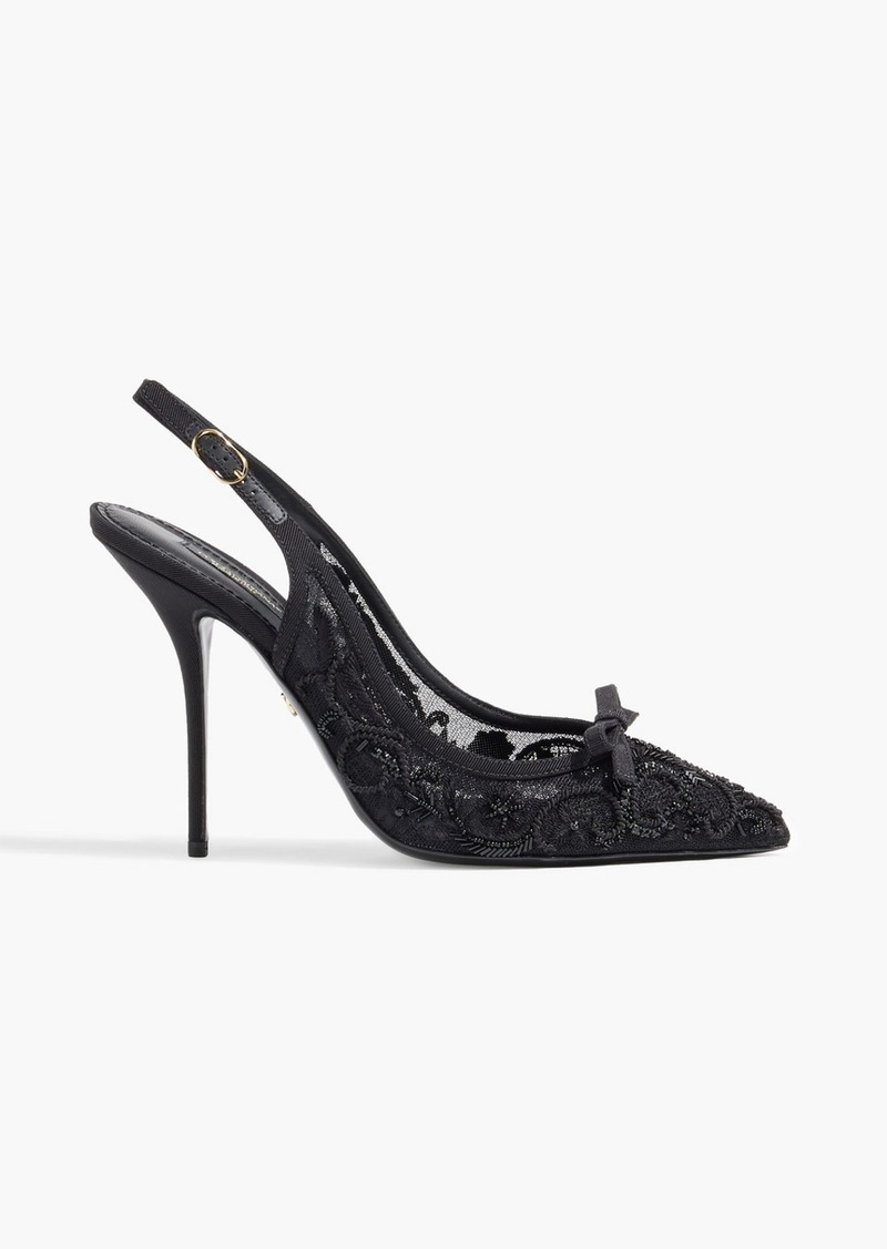 Dolce & Gabbana - Bead-embellished mesh slingback pumps - Black - EU 37.5