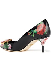 Dolce & Gabbana - Bellucci crystal-embellished floral-print leather pumps - Black - EU 37