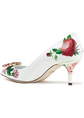 Dolce & Gabbana - Bellucci crystal-embellished floral-print leather pumps - White - EU 36.5