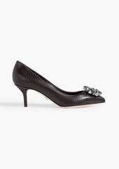 Dolce & Gabbana - Crystal-embellished lizard-effect leather pumps - Brown - EU 36.5
