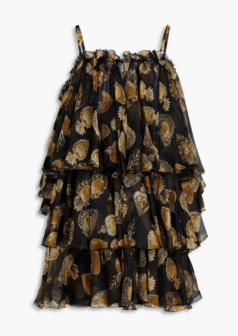 Dolce & Gabbana - Cold-shoulder printed silk-blend organza mini dress - Black - IT 36