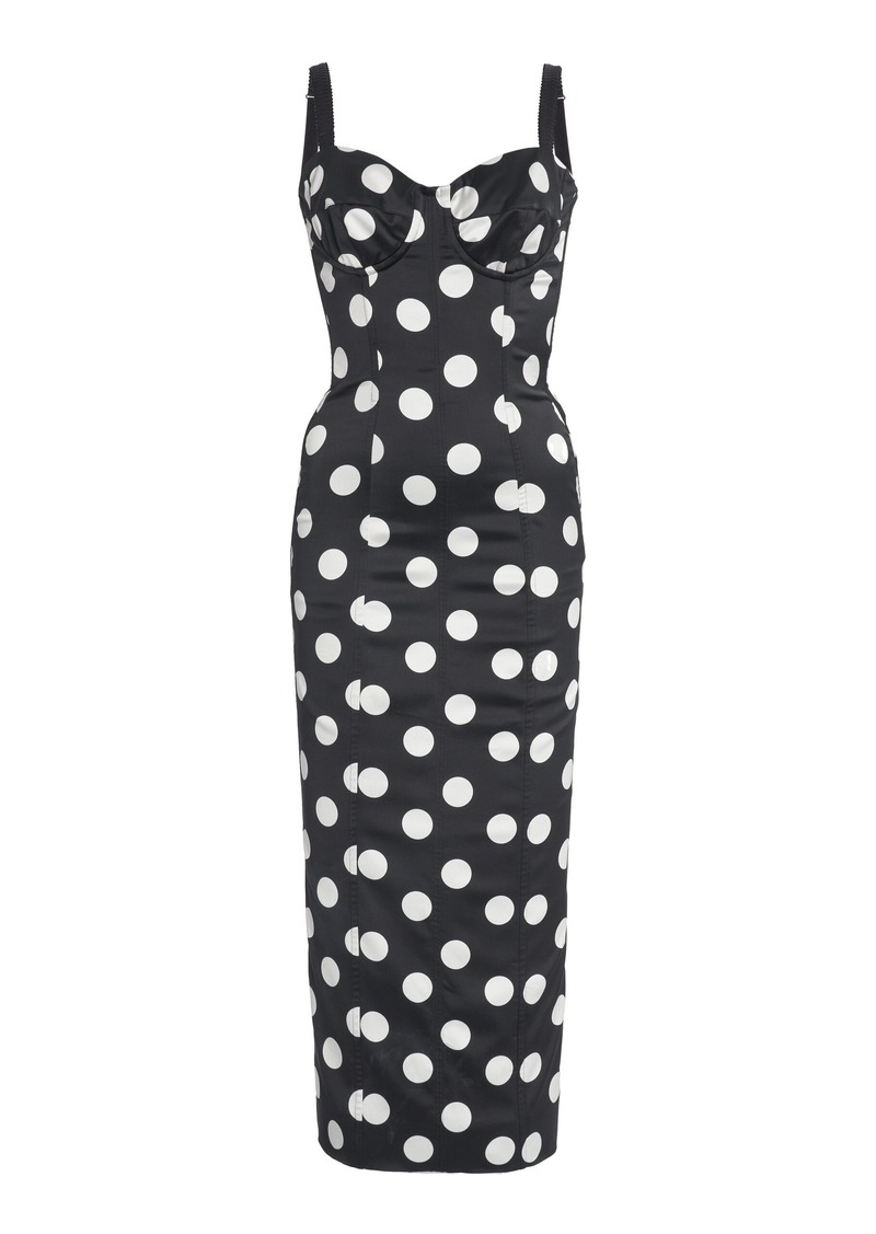 Dolce & Gabbana - Corseted Polka-Dot Satin Midi Dress - Black/white - IT 40 - Moda Operandi