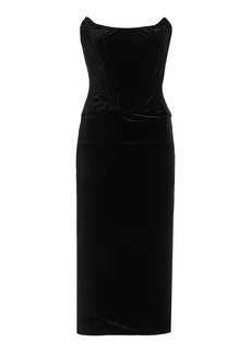 Dolce & Gabbana - Corseted Velvet Midi Dress - Black - IT 42 - Moda Operandi