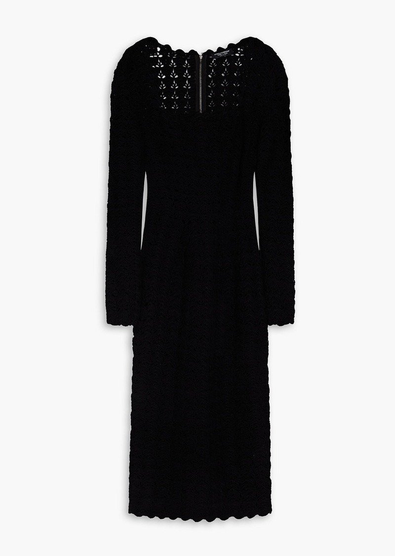 Dolce & Gabbana - Crocheted wool and cashmere-blend midi dress - Black - IT 36