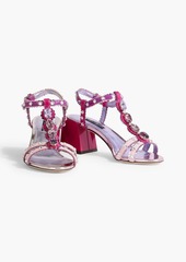 Dolce & Gabbana - Crystal-embellished color-block patent-leather sandals - Purple - EU 35