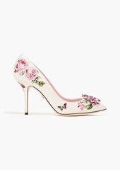 Dolce & Gabbana - Crystal-embellished floral-print leather pumps - Pink - EU 40.5