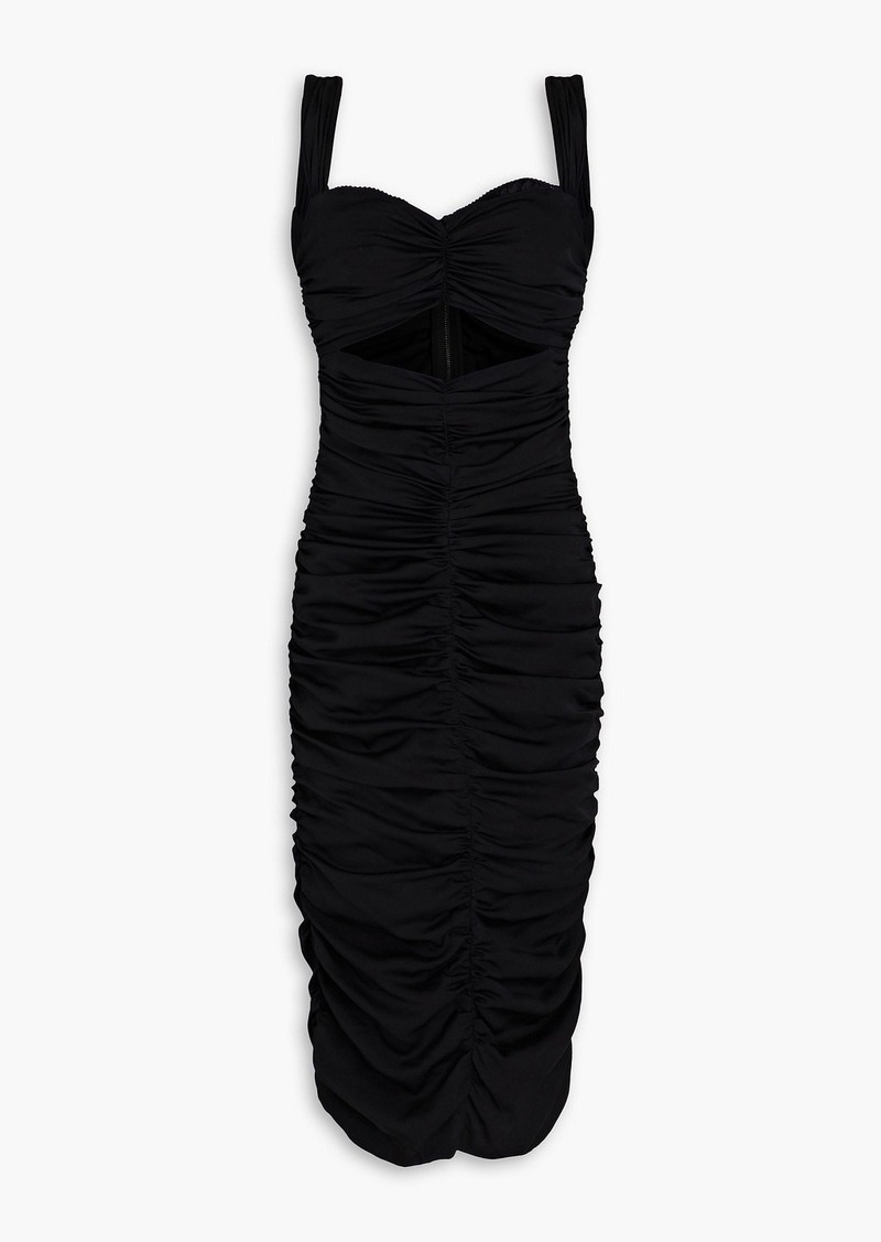 Dolce & Gabbana - Cutout ruched silk-blend midi dress - Black - IT 48