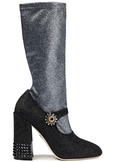 Dolce & Gabbana - Embellished glittered neoprene sock boots - Black - EU 36