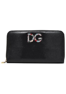Dolce & Gabbana - Embellished lizard-effect leather wallet - Black - OneSize