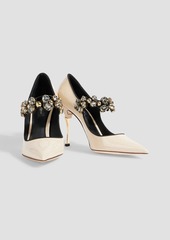 Dolce & Gabbana - Embellished patent-leather Mary Jane pumps - Neutral - EU 35