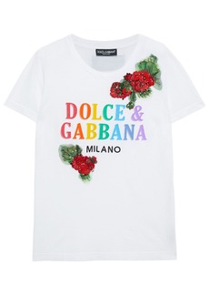 Dolce & Gabbana - Embellished printed cotton-jersey T-shirt - White - IT 36