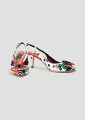 Dolce & Gabbana - Embellished printed patent-leather slingback pumps - White - EU 37